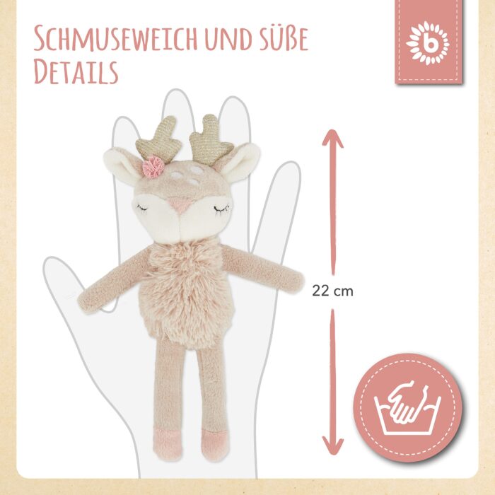Bieco Kuscheltier Reh Ella mit Rassel | Baby Kuscheltier ab 0 Monate Stofftier Baby Plüschtier Reh rentier – Bild 5