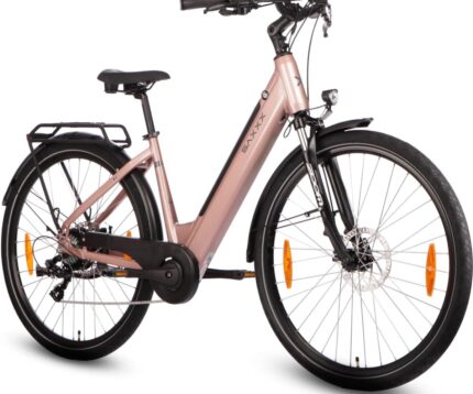 SAXXX E Bike Damen 28 Zoll Tiefeinsteiger mit 36V 13Ah Akku, Elektro Fahrrad Erwachsene mit Scheibenbremse, 7 Gang Kettenschaltung Pedelec mit Federgabel, Gepäckträger für Damen/Frauen Herren/Männer