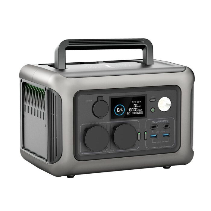 ALLPOWERS Solargenerator R600, 299WH LiFePO4 Batterie, 2x 600W (1200W Spitze) AC Ausgang Tragbare Powerstation mit 100W Solarpanel, Mobile Stromversorgung für Garten Reise Camping Wohnmobil Notfall