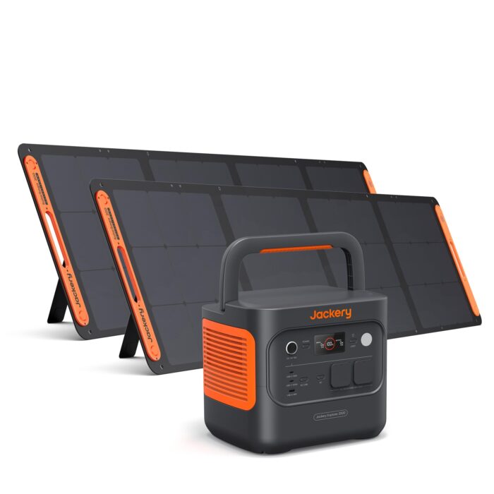 Jackery 2000 v2 Tragbare Powerstation mit 200W Solarpanel, 2042Wh Solargenerator mit 2200W Ausgang, LiFePO4 Batterie Schnellladung für Camping, Wohnmobil, Off-Grid