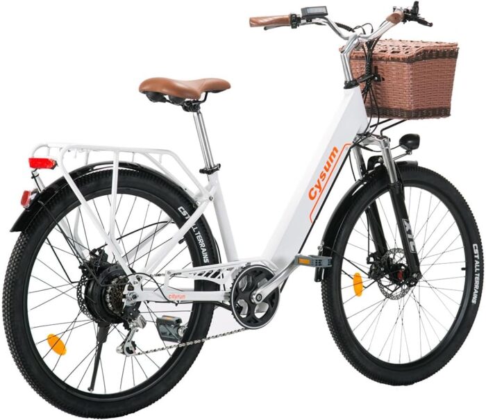 cysum Cityrun E-Bike für Damen, 26 Zoll (66 cm), E-Bike, E-Bike, E-Bike, Stadtfahrrad für Erwachsene, Motor 250 W, 25 km/h, Lithium-Akku 36 V, 360 WH, Reichweite 80 km