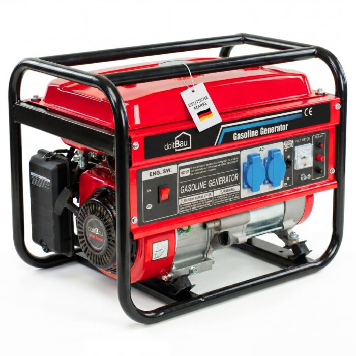 Stromgenerator mit Benzin | Stromerzeuger mit Zubehör | Notstromaggregat leise | 5 Steckdosen 3x 230V / 1x 400V / 1x 12 V | 6,5 PS (Stromgenerator mit Zugstarter)