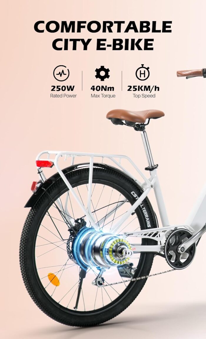 cysum Cityrun E-Bike für Damen, 26 Zoll (66 cm), E-Bike, E-Bike, E-Bike, Stadtfahrrad für Erwachsene, Motor 250 W, 25 km/h, Lithium-Akku 36 V, 360 WH, Reichweite 80 km