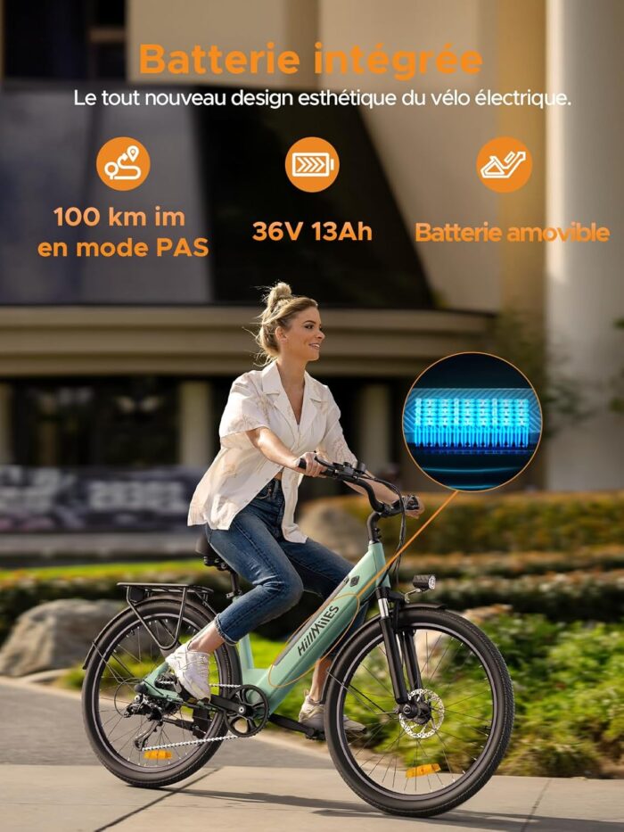 HillMiles MileCity1 26" E-Bike für Erwachsene, 7 Gang Elektrofahrrad mit Austauschbarem 36V 13Ah Akku, 25 km/h und 80–100km Reichweite E-Bike für Städtische Pendler, IP65 Wasserdicht