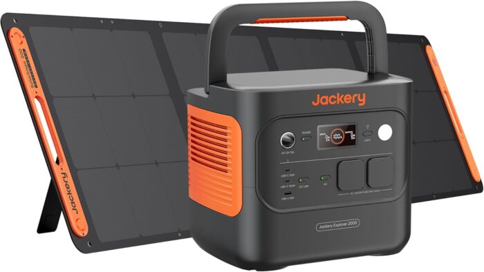 Jackery 2000 v2 Tragbare Powerstation mit 200W Solarpanel, 2042Wh Solargenerator mit 2200W Ausgang, LiFePO4 Batterie Schnellladung für Camping, Wohnmobil, Off-Grid