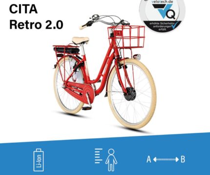 FISCHER E-Bike City CITA RETRO 2.0, Elektrofahrrad für Damen und Herren, RH 48 cm, Frontmotor 32 Nm, 36 V Akku