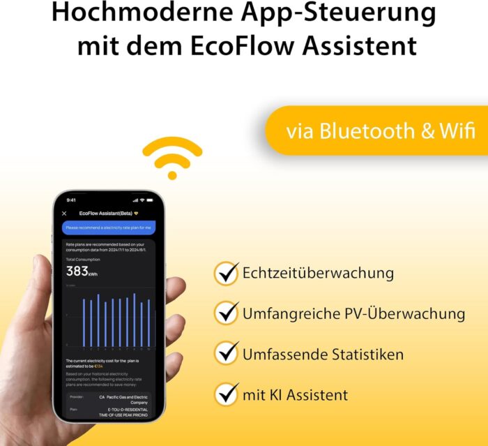 VALE Balkonkraftwerk Bifazial 900 Wp Full Black - EcoFlow Stream Wechselrichter 800 W - Hochwertiges Solarpanel Set - 5m AC-Kabel - inkl. App-Steuerung