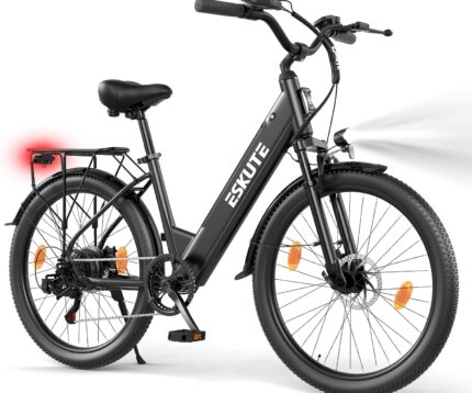 ESKUTE C100 Plus E-Bike, 26 Zoll Elektrofahrrad, E-Cityrad 250W HeckMotor, 36V 13Ah Wechselakku, bis zu 100km, LCD-Display, Tiefeinsteiger E-CityBike