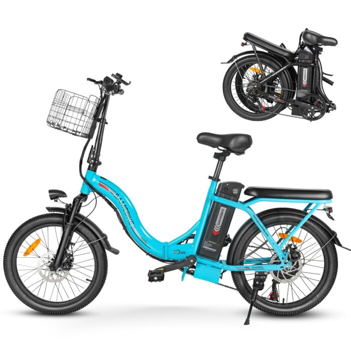SAEMBIKE Elektrofahrrad Für Erwachsene, 250W Klappbares Elektrofahrrad Mit 36V 13AH Abnehmbarem Akku, Geschwindigkeit 25KM/H und Reichweite 110KM, 20„* 2.35“ Fetter Reifen E-Bikes Für Stadtpendler