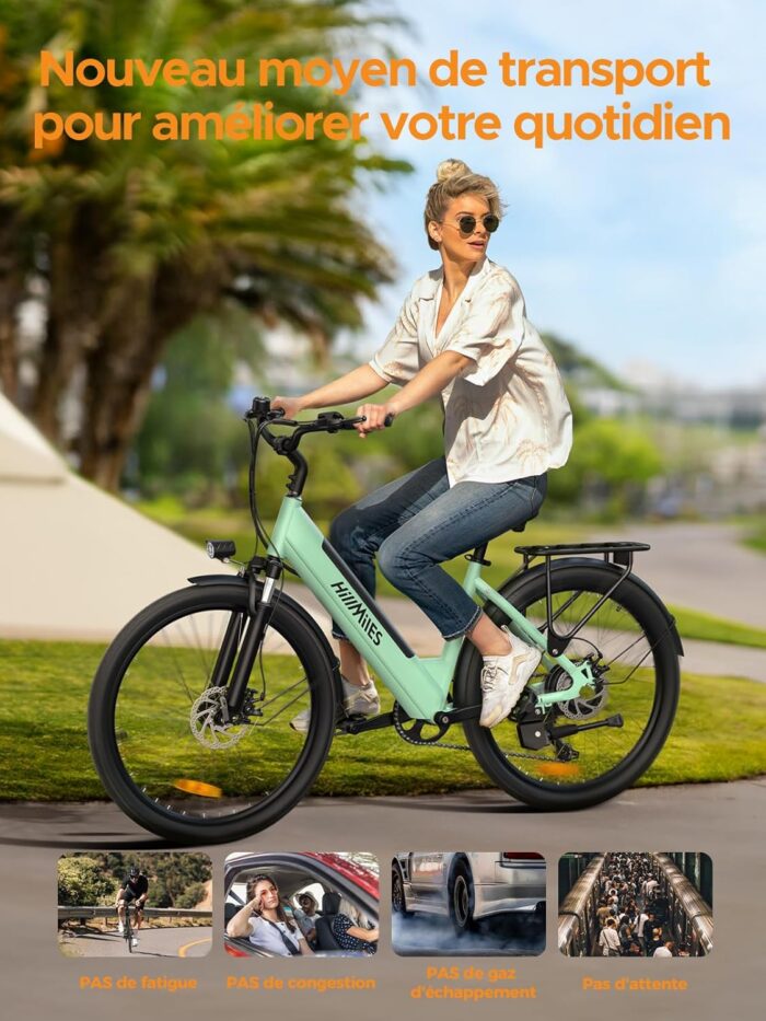 HillMiles MileCity1 26" E-Bike für Erwachsene, 7 Gang Elektrofahrrad mit Austauschbarem 36V 13Ah Akku, 25 km/h und 80–100km Reichweite E-Bike für Städtische Pendler, IP65 Wasserdicht