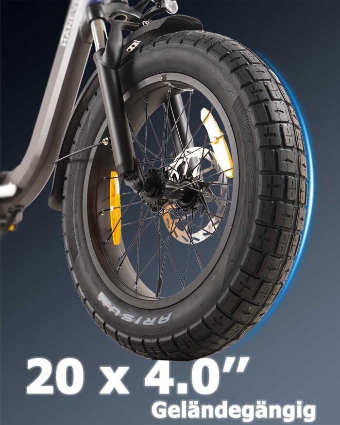 HANEVEAR Elektrofahrrad E Bike Klapprad mit 24Ah/48V Lithium-Akku | bis zu 140km, Fatbike Ebike mit Hydraulische Bremse, 250W 65Nm Heckmotor, Elektrofahrrad für Erwachsene