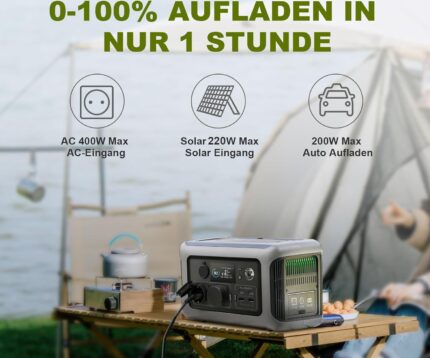 ALLPOWERS R600 Tragbare Powerstation, 299Wh LiFePO4 Batterie mit 2x 600W (1200W Spitze) AC Ausgang Solargenerator, 0-100% Schnellladung in 1 Stunde für Garten Party Reise Camping Wohnmobil Notfall