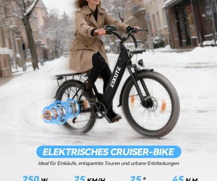 ESKUTE C100 Plus E-Bike, 26 Zoll Elektrofahrrad, E-Cityrad 250W HeckMotor, 36V 13Ah Wechselakku, bis zu 100km, LCD-Display, Tiefeinsteiger E-CityBike
