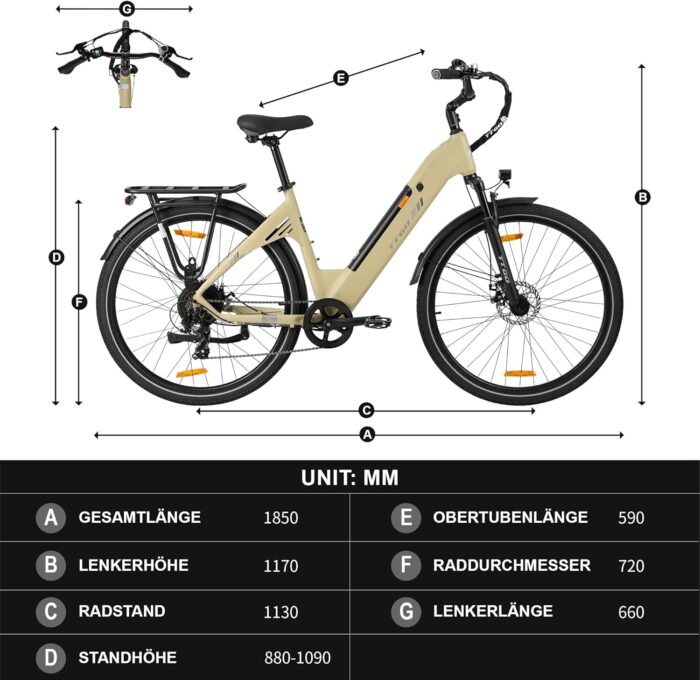 ttgo 28 Zoll E Bike für Erwachsene, Elektrofahrräder mit 36V 18Ah Akku 250W Motor 25 km/h 80-120 km Reichweite, 7-Gang Getriebe mit LCD-Display City E Bike für Herren Damen, C3 SE