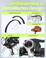 Finbike E Bike für Erwachsene 250W, 26 Zoll CityBike, Elektrofahrrad mit 55 Miles PAS Reichweite, 25 km/h Electric Bike für Herren und Damen,7 Gang Schaltung, Stoßdämpfung