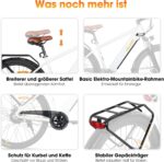 HILAND 26 Zoll Elektomountainbike mit Gepäckträger, 250W Motor, 36V 7.8Ah Akku, 7.8Ah Akku, Elektrofahrrad mit Scheibenbremsen vorne und hinten, E-Bike für Damen und Herren, Grau/Weiß