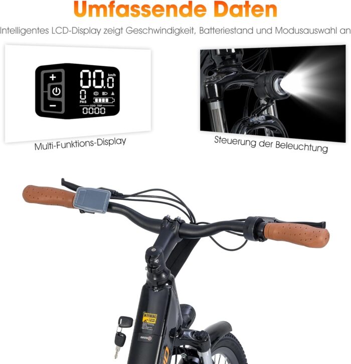 HILAND 26 Zoll Elektrisches Citybike, 250W Motor, 36V 7,8Ah Akku, Elektro Pendlerfahrräder, Scheibenbremsen vorne und hinten, E-Bike für Damen und Herren, Schwarz/Weiß/Rosa
