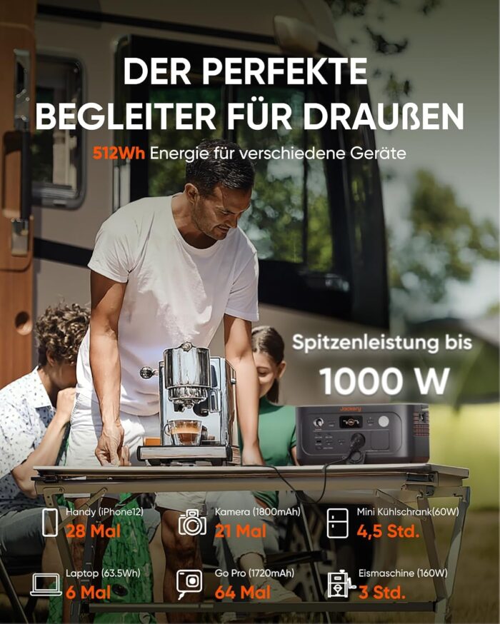 Jackery Explorer 500 V2 Tragbare Powerstation, 512Wh Solargenerator 230V/500W (Spitze 1000W) mit Schnellladung, LiFePO4 Akku 6000 Zyklen, Solargenerator für Camping, Wohnmobil, Notfälle, Reisen