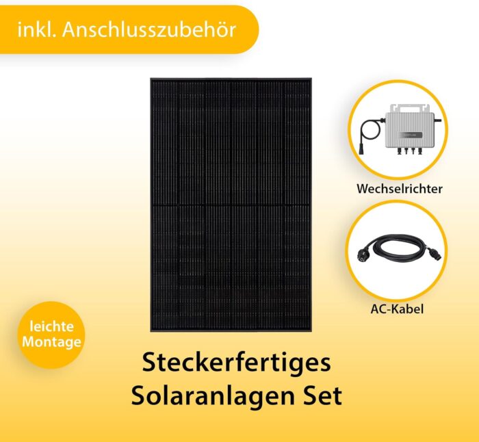 VALE Balkonkraftwerk Bifazial 900 Wp Full Black - EcoFlow Stream Wechselrichter 800 W - Hochwertiges Solarpanel Set - 5m AC-Kabel - inkl. App-Steuerung