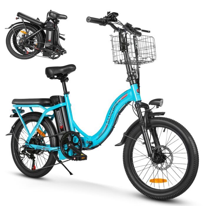SAEMBIKE Elektrofahrrad Für Erwachsene, 250W Klappbares Elektrofahrrad Mit 36V 13AH Abnehmbarem Akku, Geschwindigkeit 25KM/H und Reichweite 110KM, 20„* 2.35“ Fetter Reifen E-Bikes Für Stadtpendler