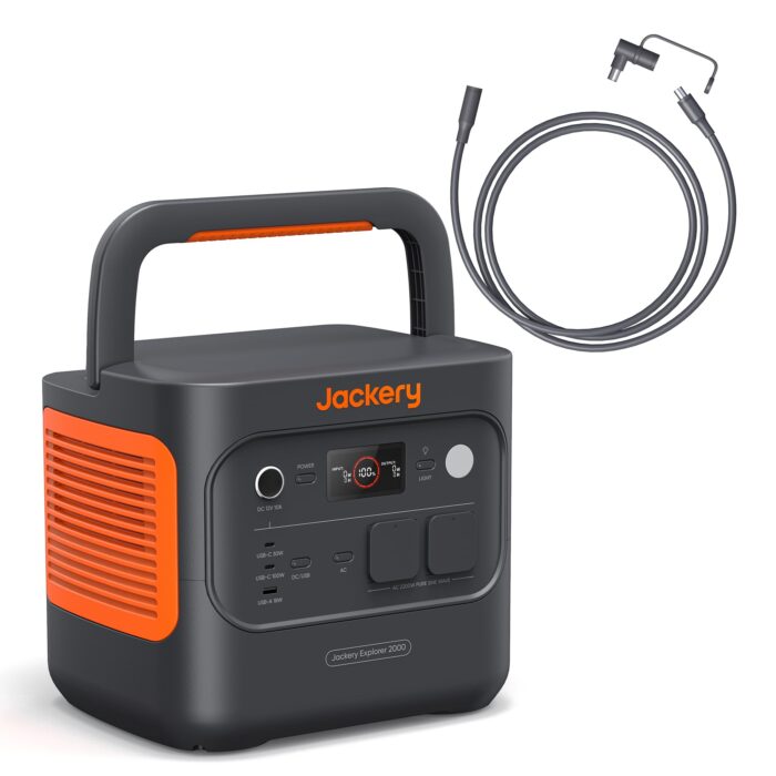 Jackery 2000 v2 Tragbare Powerstation mit 200W Solarpanel, 2042Wh Solargenerator mit 2200W Ausgang, LiFePO4 Batterie Schnellladung für Camping, Wohnmobil, Off-Grid