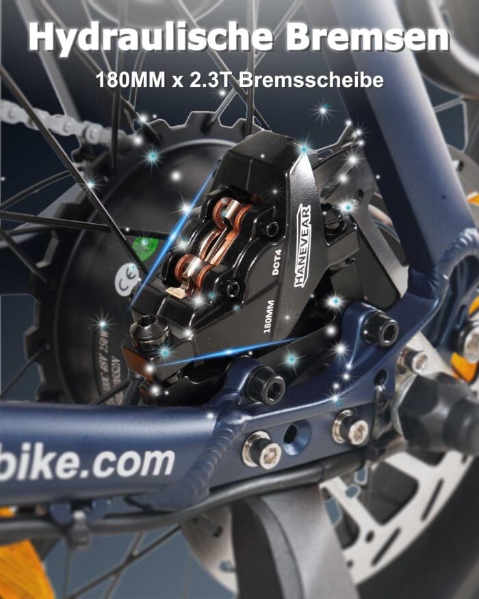 HANEVEAR Elektrofahrrad E Bike Klapprad mit 24Ah/48V Lithium-Akku | bis zu 140km, Fatbike Ebike mit Hydraulische Bremse, 250W 65Nm Heckmotor, Elektrofahrrad für Erwachsene