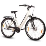 SAXONETTE E Bike mit Rücktrittbremse und nabenschaltung, Ebike Damen 28 Zoll mit 36V 13Ah BMS Akku, 7 Gang Elektro Fahrrad Erwachsene mit Federgabel, Pedelec mit Gepäckträger für Damen und Herren