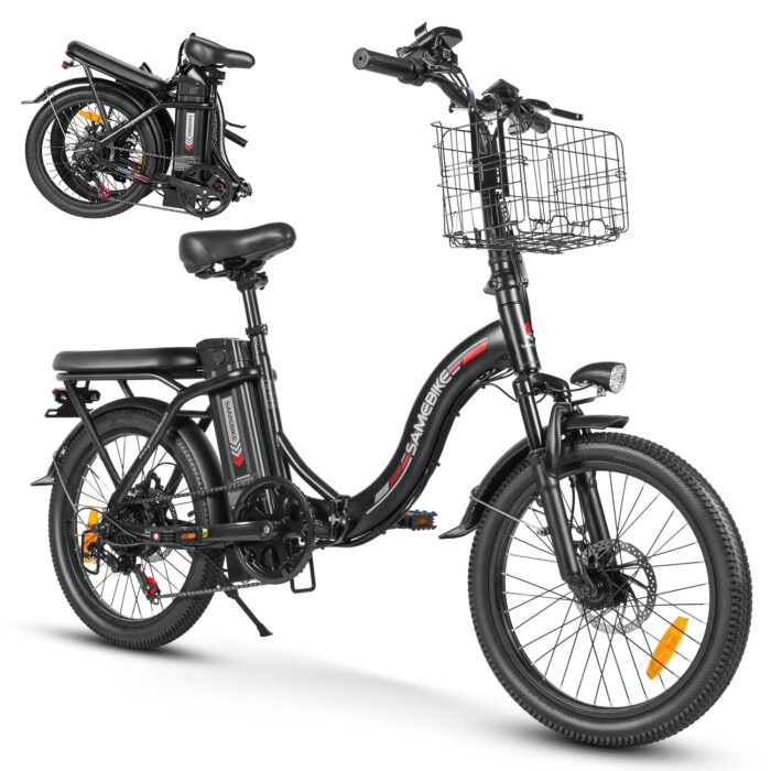 SAEMBIKE Elektrofahrrad Für Erwachsene, 250W Klappbares Elektrofahrrad Mit 36V 13AH Abnehmbarem Akku, Geschwindigkeit 25KM/H und Reichweite 110KM, 20„* 2.35“ Fetter Reifen E-Bikes Für Stadtpendler