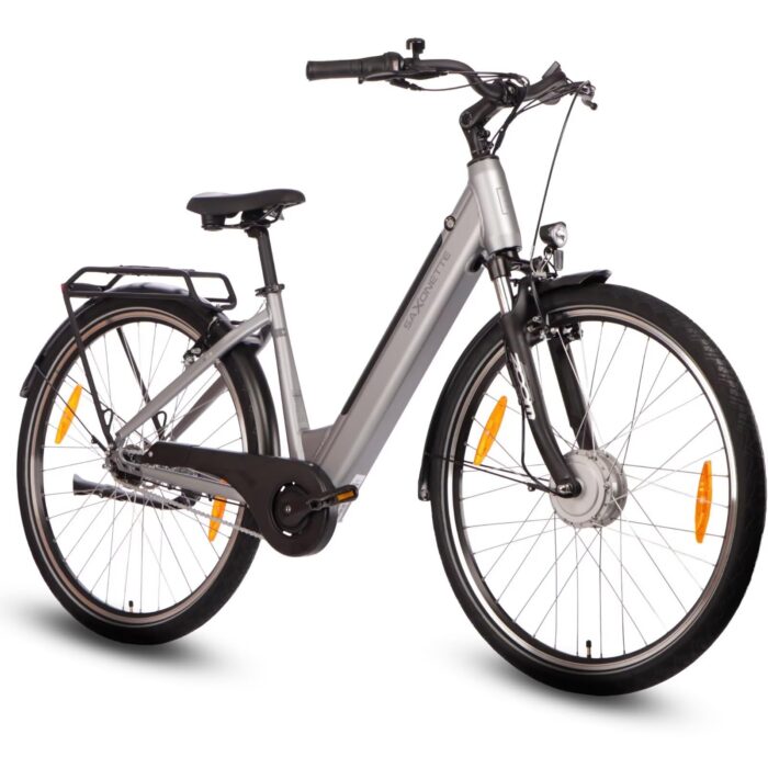 SAXONETTE E Bike mit Rücktrittbremse und nabenschaltung, Ebike Damen 28 Zoll mit 36V 13Ah BMS Akku, 7 Gang Elektro Fahrrad Erwachsene mit Federgabel, Pedelec mit Gepäckträger für Damen und Herren