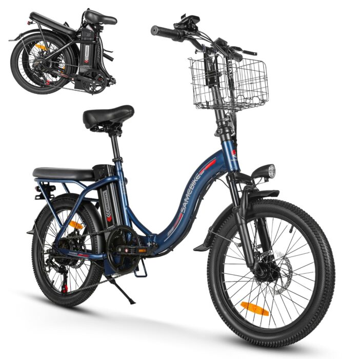 SAEMBIKE Elektrofahrrad Für Erwachsene, 250W Klappbares Elektrofahrrad Mit 36V 13AH Abnehmbarem Akku, Geschwindigkeit 25KM/H und Reichweite 110KM, 20„* 2.35“ Fetter Reifen E-Bikes Für Stadtpendler