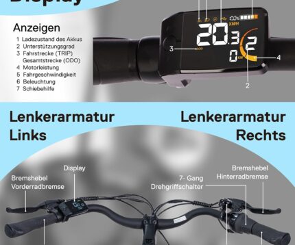 SAXONETTE E Bike mit Rücktrittbremse und nabenschaltung, Ebike Damen 28 Zoll mit 36V 13Ah BMS Akku, 7 Gang Elektro Fahrrad Erwachsene mit Federgabel, Pedelec mit Gepäckträger für Damen und Herren