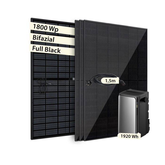 VALE Balkonkraftwerk Bifazial 900 Wp Full Black - EcoFlow Stream Wechselrichter 800 W - Hochwertiges Solarpanel Set - 5m AC-Kabel - inkl. App-Steuerung