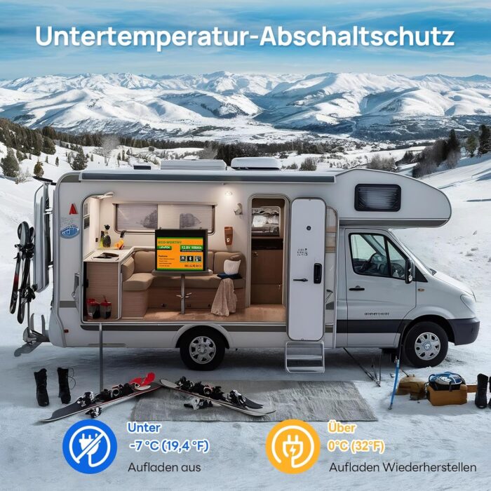 ECO-WORTHY 12V 100Ah LiFePO4 Bluetooth mit 12/24V 20A Ladegeräte,Lithiumbatterie 12V 100AH mit BMS Low Temperature Schutz für Wohnmobil,Boot,Wohnwagen