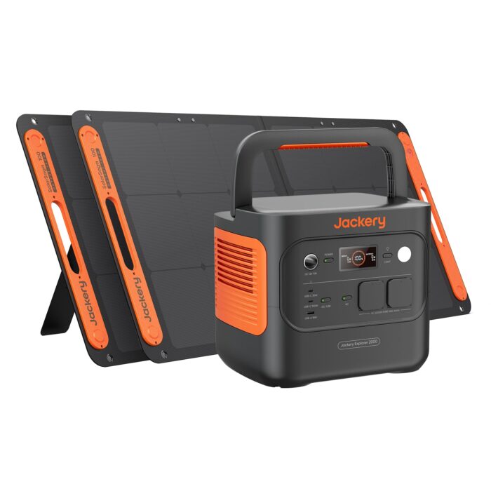 Jackery 2000 v2 Tragbare Powerstation mit 200W Solarpanel, 2042Wh Solargenerator mit 2200W Ausgang, LiFePO4 Batterie Schnellladung für Camping, Wohnmobil, Off-Grid