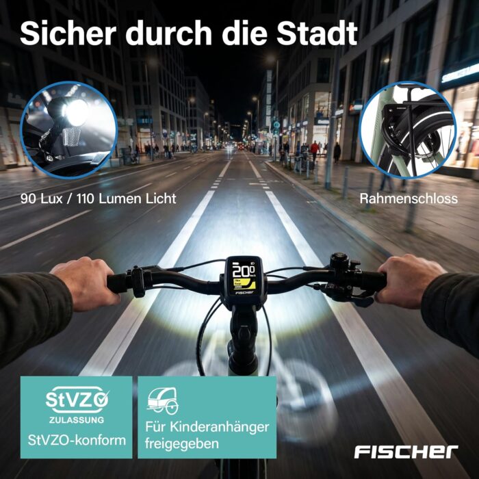 Fischer E-Bike City CITA 2403 Active Elektrofahrrad für Damen und Herren, RH 43, Frontmotor 40 Nm, 48 V Akku