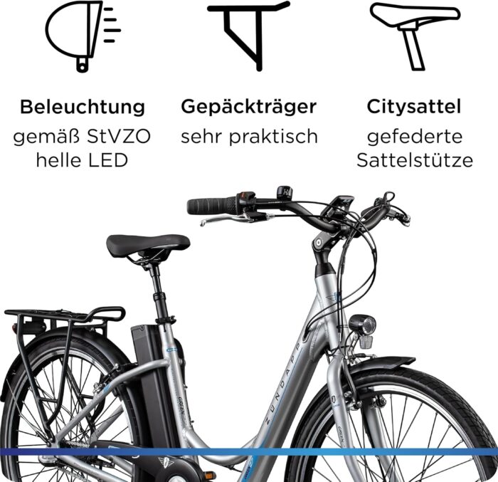 ZÜNDAPP E Bike 26 Zoll Fahrrad Damen Ebike 26 Zoll Green 2.7 Elektrofahrrad Pedelec Cityrad Hollandrad
