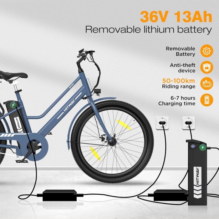 HITWAY E Bike 27,5 Zoll E-CityBike mit 36V13Ah Akku Pedelec für Damen 50-100km Reichweite 250W Motor StVZO-Zulassung E-Bike Tiefeinstieg