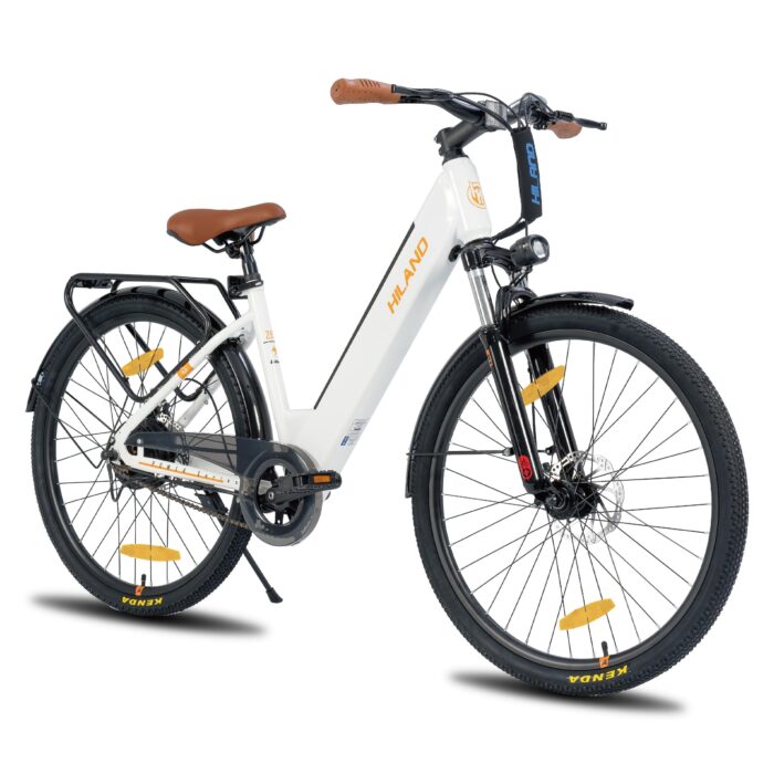HILAND 26 Zoll Elektrisches Citybike, 250W Motor, 36V 7,8Ah Akku, Elektro Pendlerfahrräder, Scheibenbremsen vorne und hinten, E-Bike für Damen und Herren, Schwarz/Weiß/Rosa