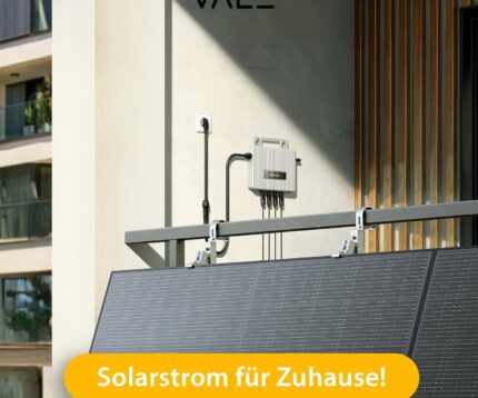 VALE Balkonkraftwerk Bifazial 900 Wp Full Black - EcoFlow Stream Wechselrichter 800 W - Hochwertiges Solarpanel Set - 5m AC-Kabel - inkl. App-Steuerung