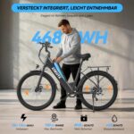 ESKUTE C100 Plus E-Bike, 26 Zoll Elektrofahrrad, E-Cityrad 250W HeckMotor, 36V 13Ah Wechselakku, bis zu 100km, LCD-Display, Tiefeinsteiger E-CityBike