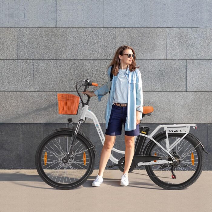ttgo E Bike 26 Zoll, Elektrofahrräder für Herren Damen mit 36V 14,5Ah/18Ah Akku, 60–120 km Reichweite Citybike, LCD Display, 6/7-Gang, Aluminiumrahmen, Elektrofahrrad mit Korb