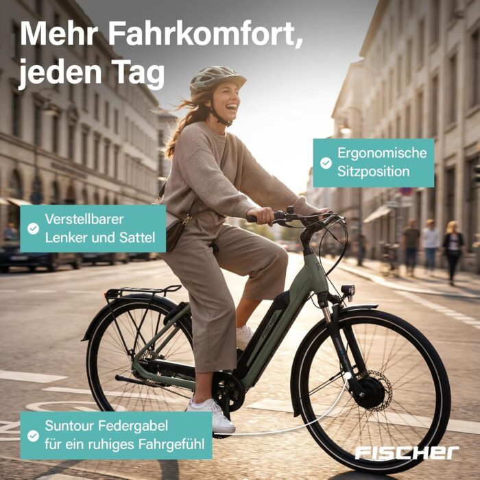 Fischer E-Bike City CITA 2403 Active Elektrofahrrad für Damen und Herren, RH 43, Frontmotor 40 Nm, 48 V Akku