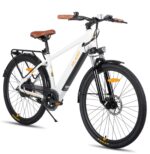 HILAND 26 Zoll Elektomountainbike mit Gepäckträger, 250W Motor, 36V 7.8Ah Akku, 7.8Ah Akku, Elektrofahrrad mit Scheibenbremsen vorne und hinten, E-Bike für Damen und Herren, Grau/Weiß