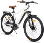HILAND 26 Zoll Elektomountainbike mit Gepäckträger, 250W Motor, 36V 7.8Ah Akku, 7.8Ah Akku, Elektrofahrrad mit Scheibenbremsen vorne und hinten, E-Bike für Damen und Herren, Grau/Weiß