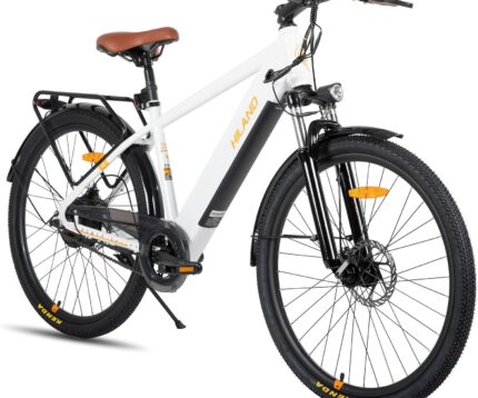HILAND 26 Zoll Elektomountainbike mit Gepäckträger, 250W Motor, 36V 7.8Ah Akku, 7.8Ah Akku, Elektrofahrrad mit Scheibenbremsen vorne und hinten, E-Bike für Damen und Herren, Grau/Weiß