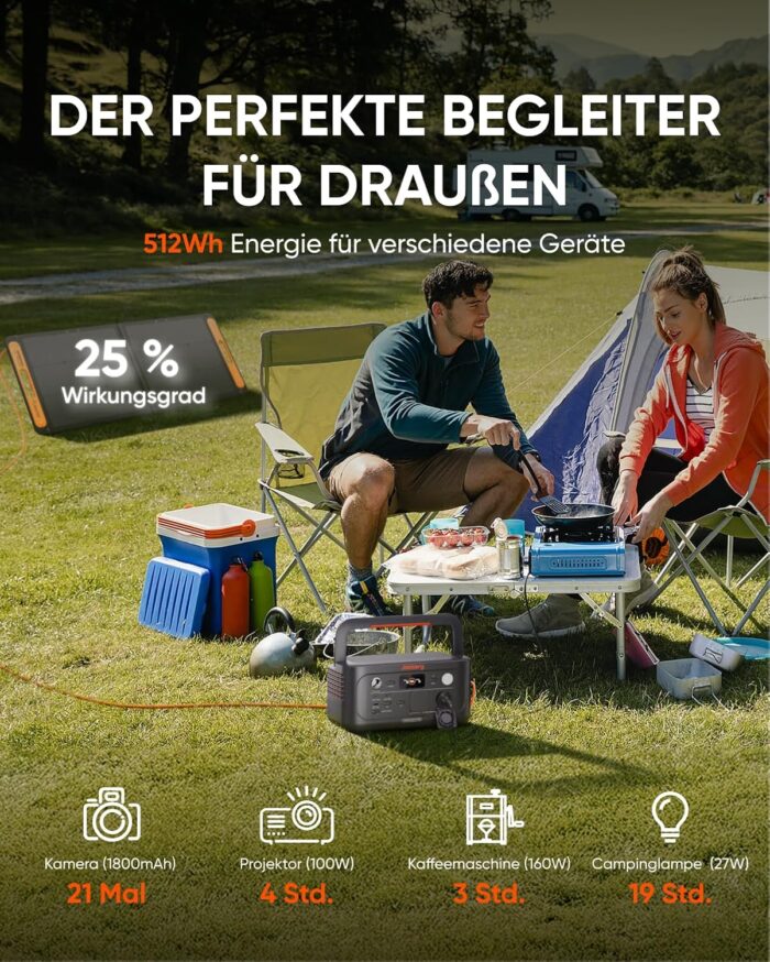 Jackery Explorer 500 V2 Tragbare Powerstation, 512Wh Solargenerator 230V/500W (Spitze 1000W) mit Schnellladung, LiFePO4 Akku 6000 Zyklen, Solargenerator für Camping, Wohnmobil, Notfälle, Reisen