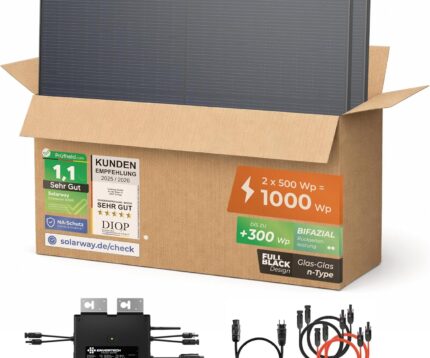 Solarway® 1000W Balkonkraftwerk 800W komplett Steckdose - neuester 800 Watt Wechselrichter - Solaranlage Komplettset - 500W bifaziale Solarmodule & Envertech & Zubehör