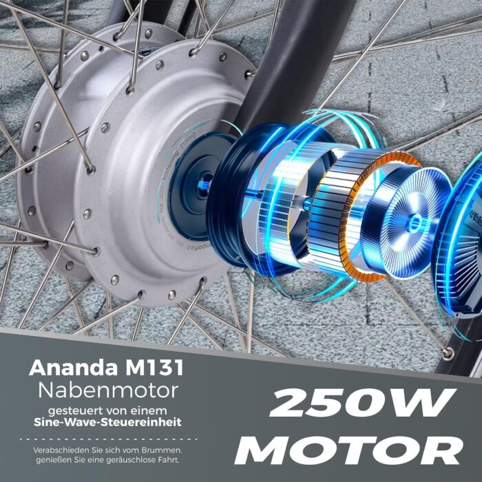 SAXONETTE E Bike mit Rücktrittbremse und nabenschaltung, Ebike Damen 28 Zoll mit 36V 13Ah BMS Akku, 7 Gang Elektro Fahrrad Erwachsene mit Federgabel, Pedelec mit Gepäckträger für Damen und Herren