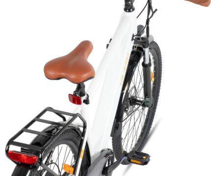 HILAND 26 Zoll Elektomountainbike mit Gepäckträger, 250W Motor, 36V 7.8Ah Akku, 7.8Ah Akku, Elektrofahrrad mit Scheibenbremsen vorne und hinten, E-Bike für Damen und Herren, Grau/Weiß