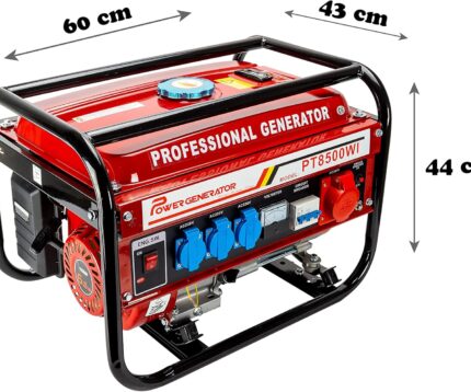 Stromgenerator mit Benzin | Stromerzeuger mit Zubehör | Notstromaggregat leise | 5 Steckdosen 3x 230V / 1x 400V / 1x 12 V | 6,5 PS (Stromgenerator mit Zugstarter)